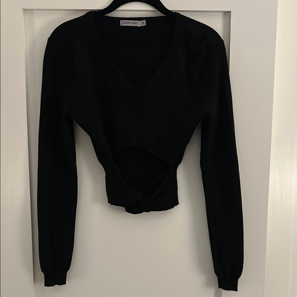 Carmar Black Wrap Fitted Crop Blouse